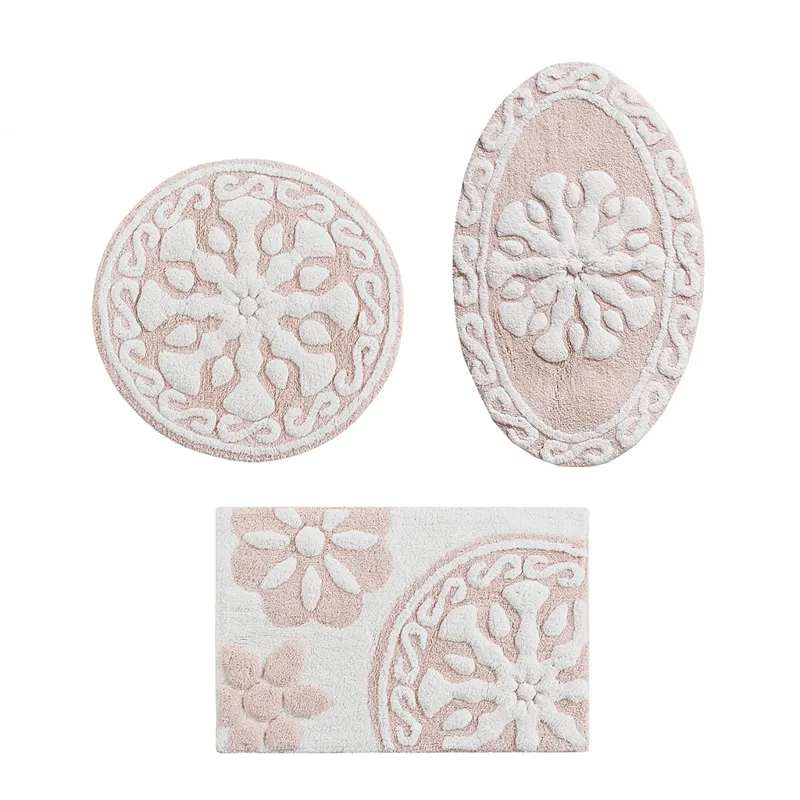 Casablanca Medallion Cotton Tufted Bath Rug - Pink