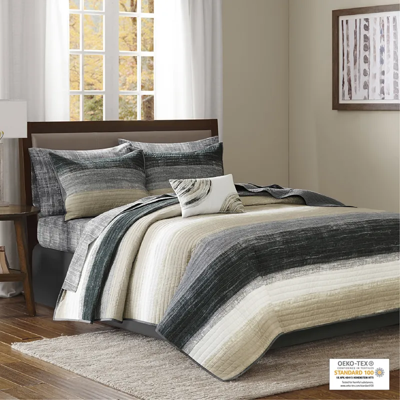 Madison Park Essentials Saben Quilt Set with Cotton Bed Sheets