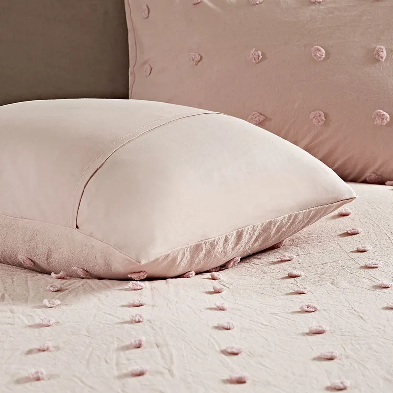 Brooklyn Full/Queen Cotton Jacquard Comforter Set with Euro Shams and Throw Pillows - Pink
