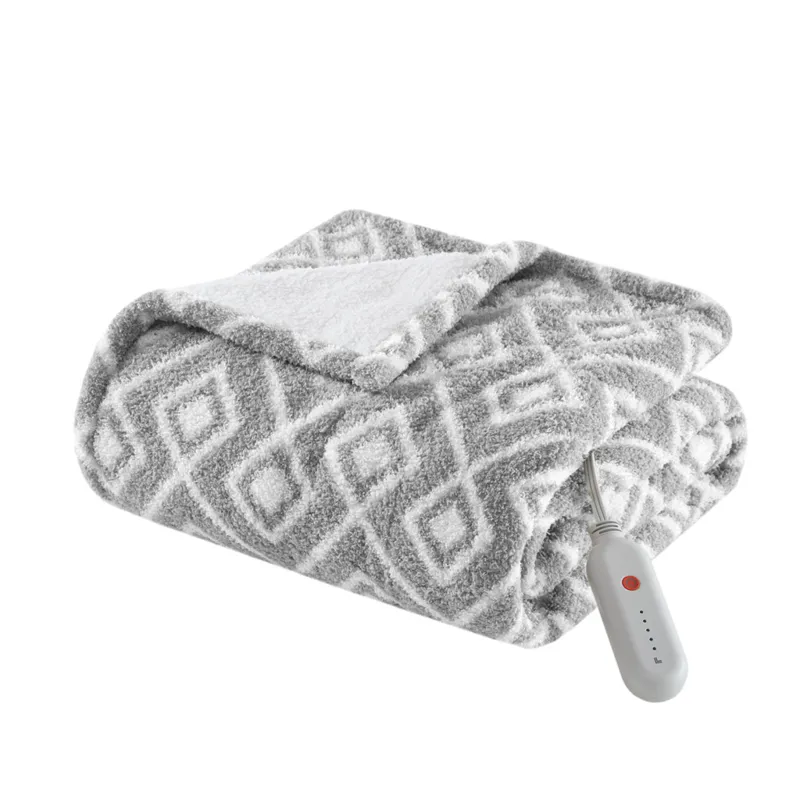 Amira Dream Soft Heated Throw - Grey Geo