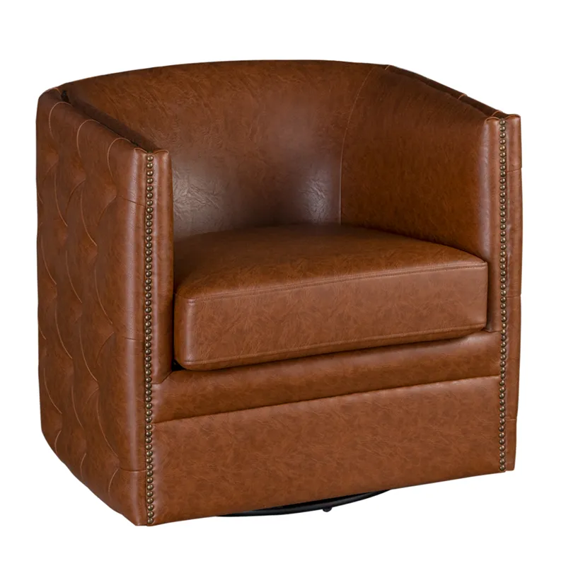 Capstone Tufted Barrel Swivel Chair - Brown