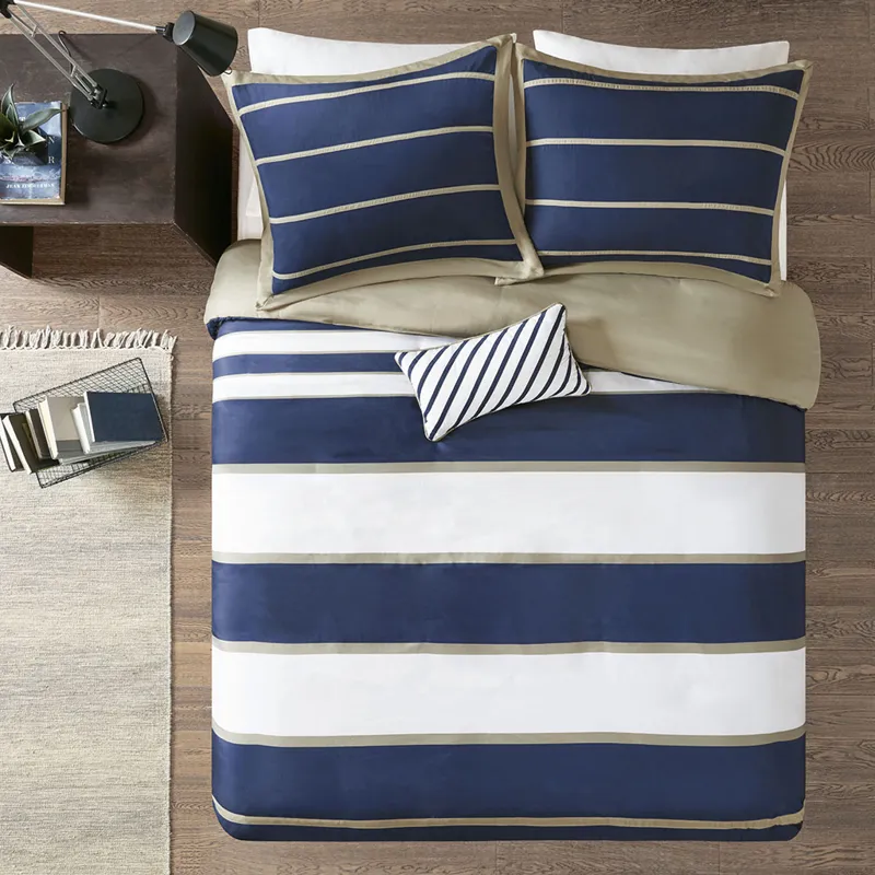 Ashton King/California King Duvet Cover Set - Khaki/Navy