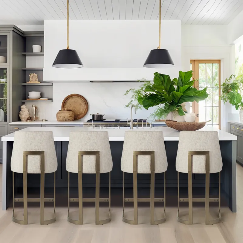 Bryce 26\"H Upholstered Counter Stool with Metal Base - Cream