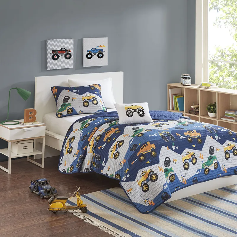 Mi Zone Kids Nash Monster Truck Reversible Quilt Set with Throw Pillow