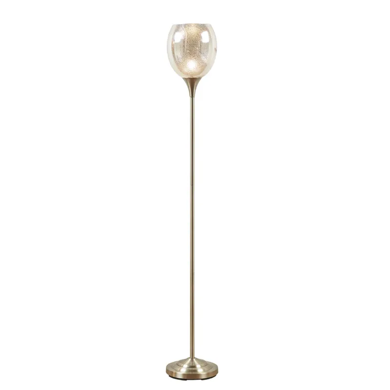 Bellow Uplight Floor Lamp with Mercury Glass Shade - Antique Brass