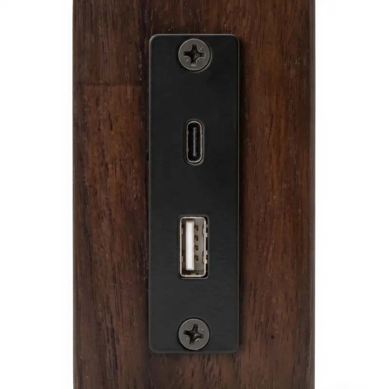 Nicole Miller Bellamy Full/Queen Upholstered Wood Headboard with USB and USB-C charging ports - Full/Queen - Ivory/Walnut
