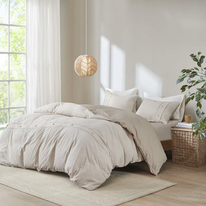 Dover Full/Queen 3 Piece Organic Cotton Oversized Duvet Cover Set - Natural