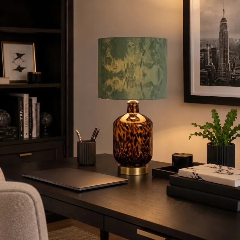 Nicole Miller Roux Midi Leopard Glass Table Lamp