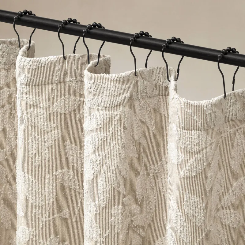 Harbor House Blue Solace Leaf Cotton Blend Botanical Jacquard Shower Curtain - Beige