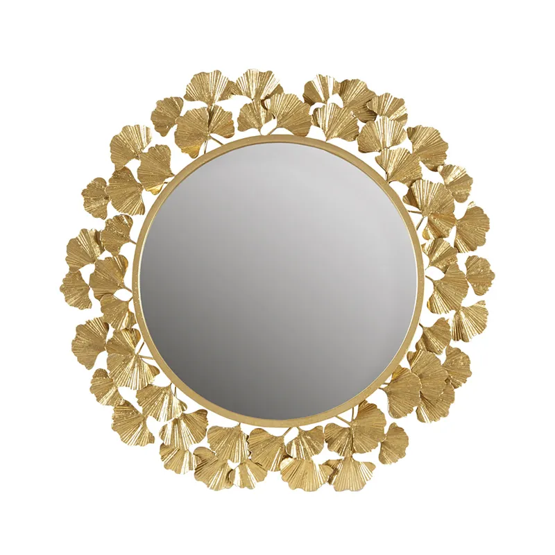 Eden Gold Gingko Leaf Round Wall Mirror 30.5\" - Gold