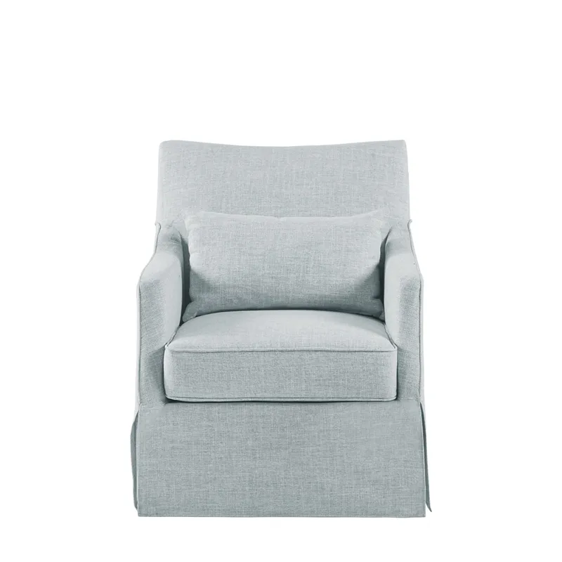 London London Upholstered Skirted Swivel Armchair with Lumbar Pillow - Light Blue