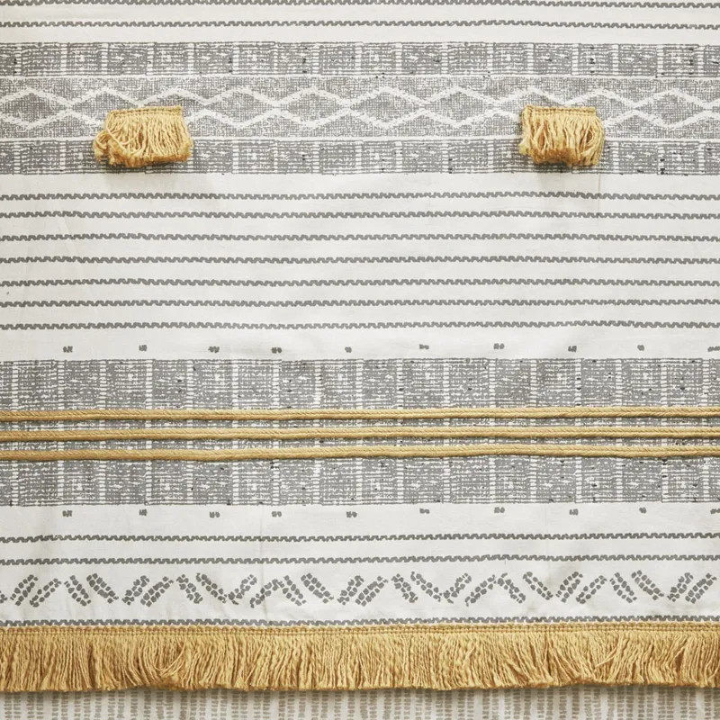 INK+IVY Cody Cotton Stripe Printed Shower Curtain with Tassel - Gray/Yellow