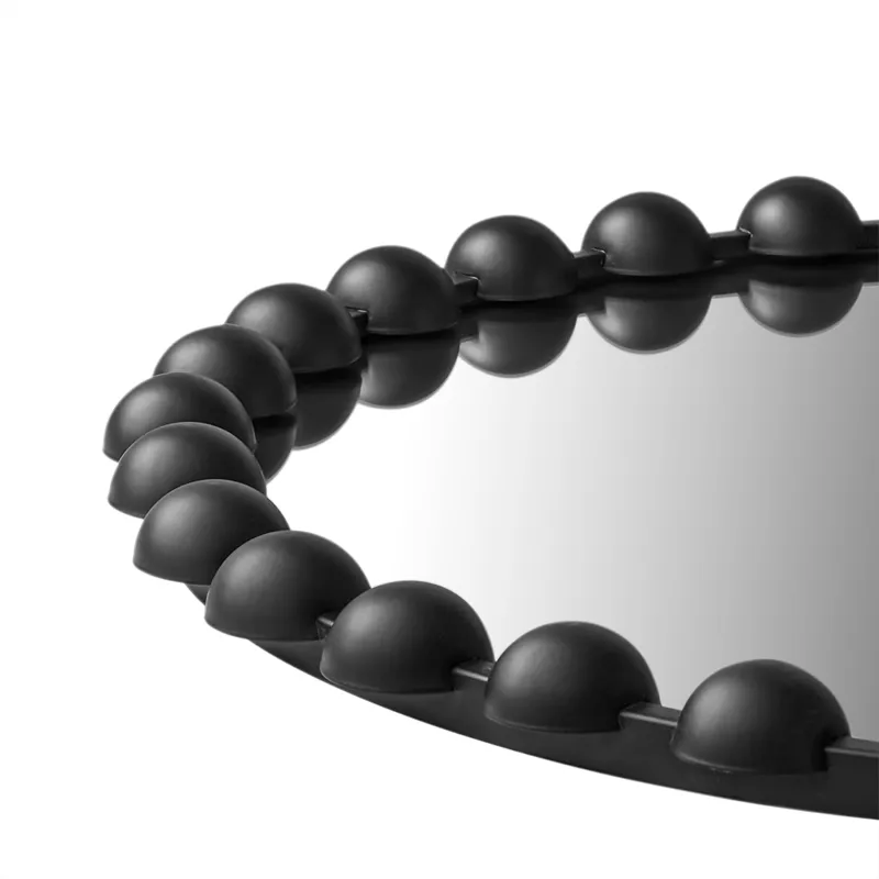 Marlowe 27\" Medium Decorative Round Wall Mirror with Beaded Metal Frame - Black