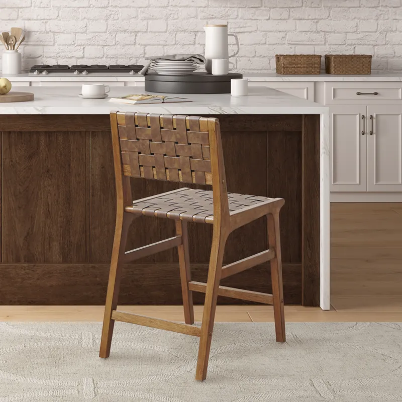 Oslo Faux Leather Woven Counter Stool 24\"H - Brown