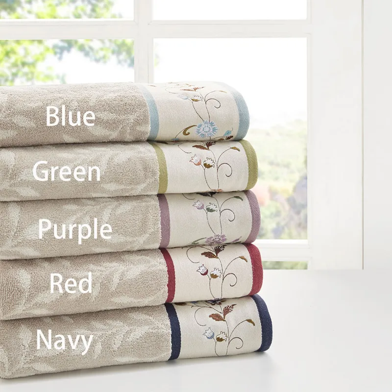 Serene Embroidered Cotton Jacquard 6 Piece Towel Set - Blue