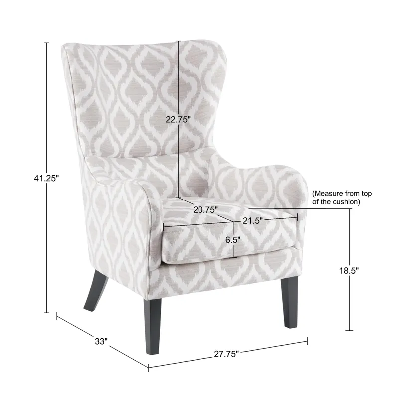 Arianna Swoop Wing Chair - Grey/White