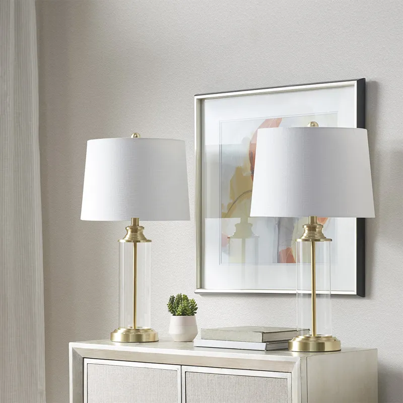 Clarity Glass Cylinder Table Lamp Set of 2 - Gold