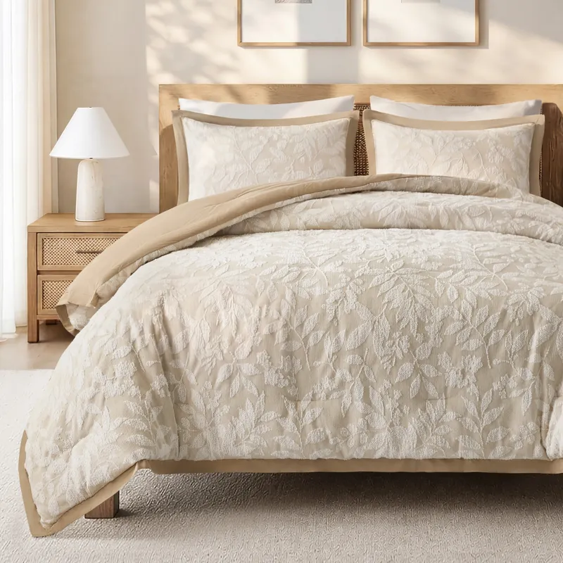 Harbor House Blue Harbor House Blue Solace Leaf 3-Piece Cotton Blend Botanical Jacquard Comforter Set