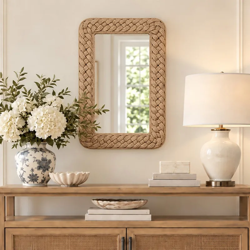 Martha Stewart 26X30 Handwoven Braided Jute Wall Mirror Maevel Driftwood - Natural