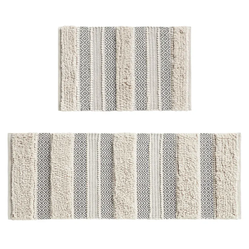 Asher Woven Texture Stripe Bath Rug - Grey