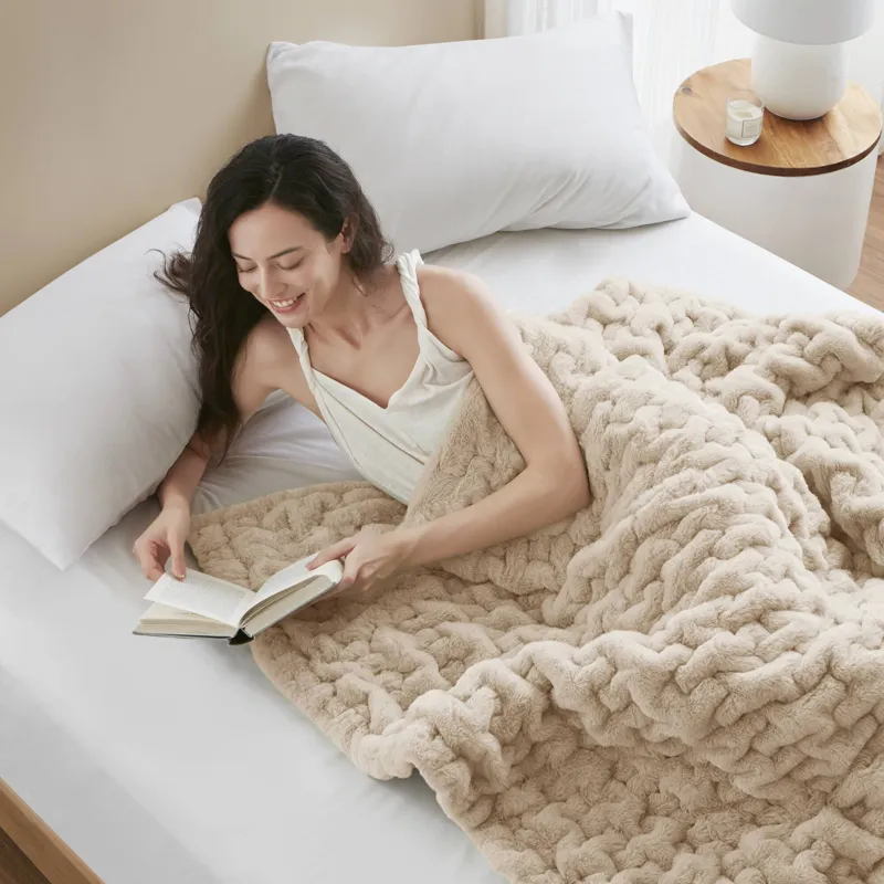 Madison Park Ruched Fur Throw