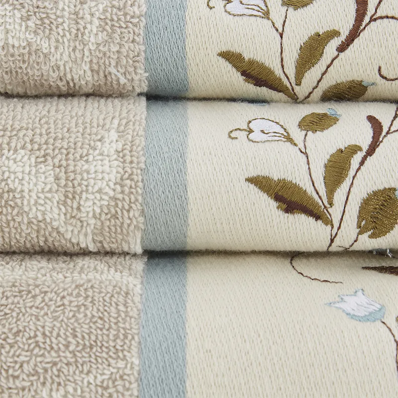 Serene Embroidered Cotton Jacquard 6 Piece Towel Set - Blue