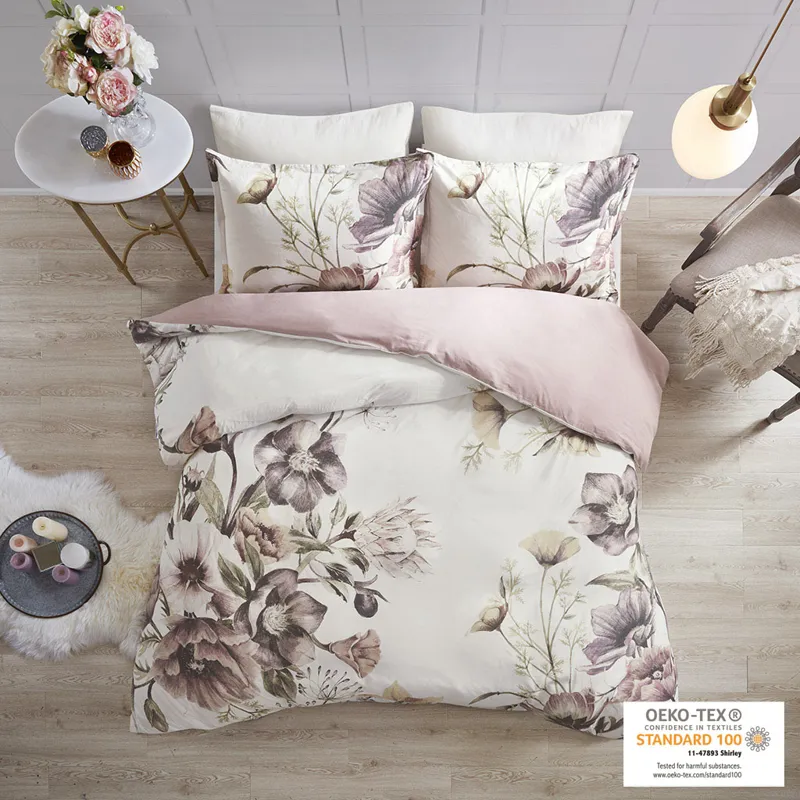 Cassandra Full/Queen 3 Piece Cotton Printed Duvet Cover Set - Blush