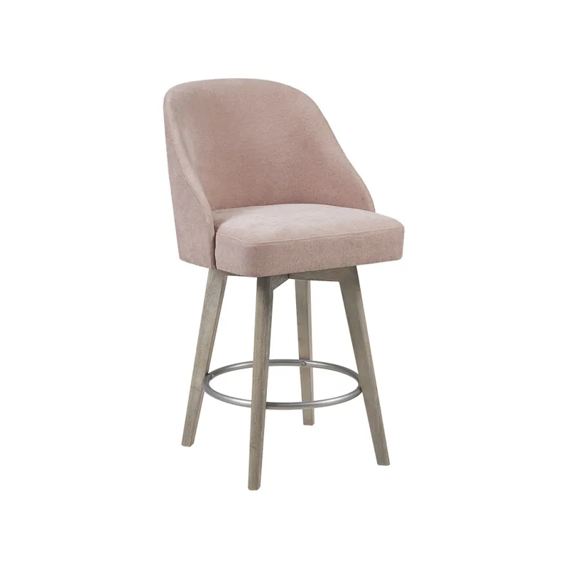 Pearce Swivel Upholstered Counter Stool with Solid Wood Legs & Metal Footrest - Pink