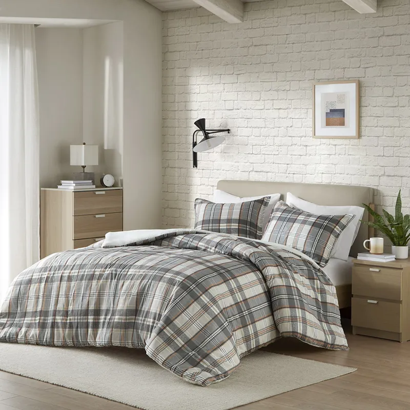 Blake Twin/Twin XL Plaid Duvet Cover Set - Tan/Gray