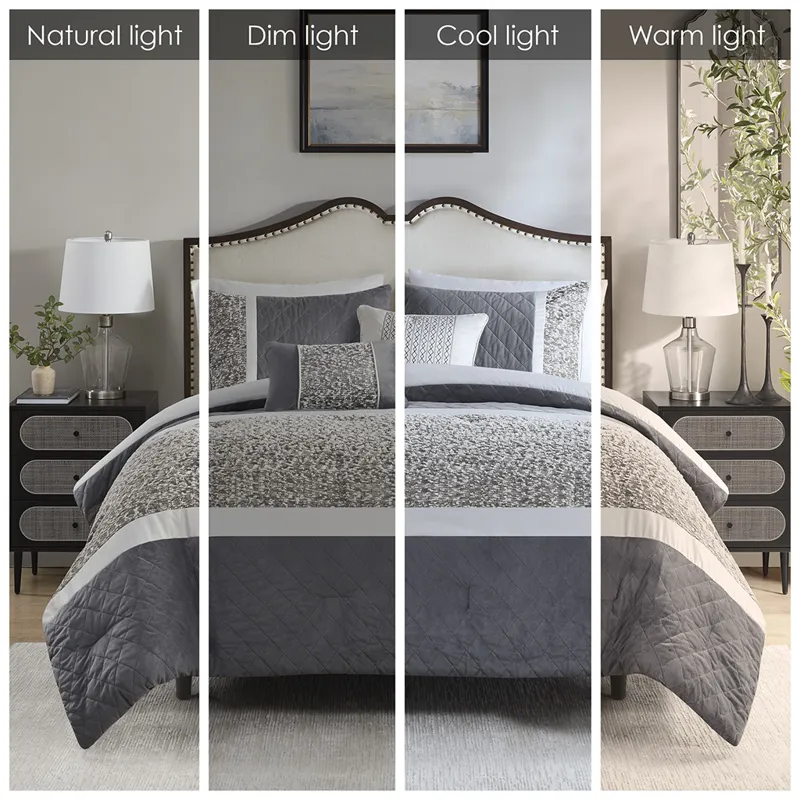 Madison Park Amelia 5 Piece Textured Jacquard Stripe Comforter Set with Throw Pillows - King/California King - Grey