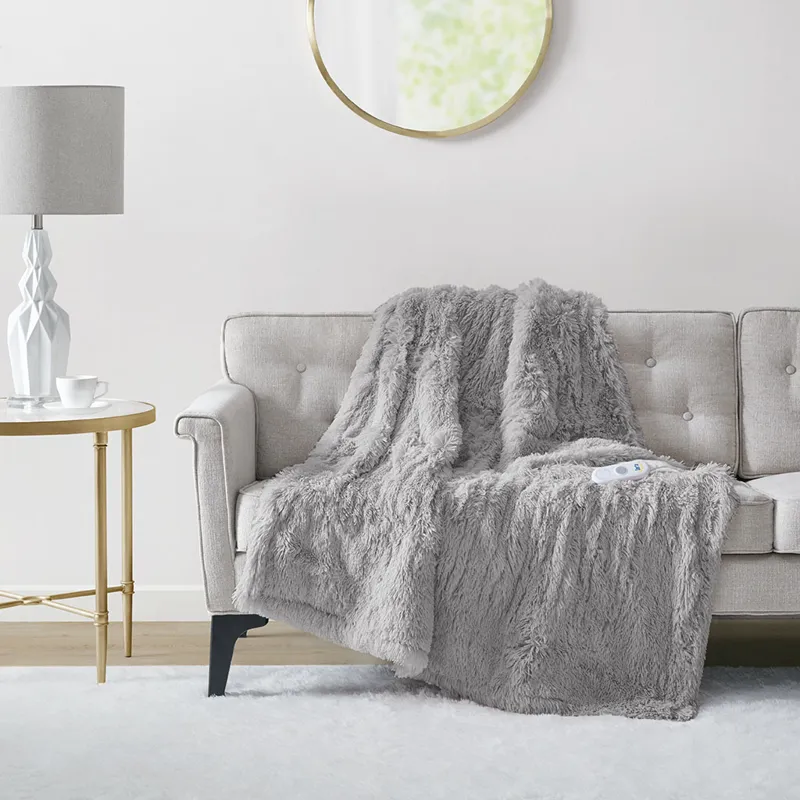 Serta Malea Shaggy Faux Fur Heated Throw