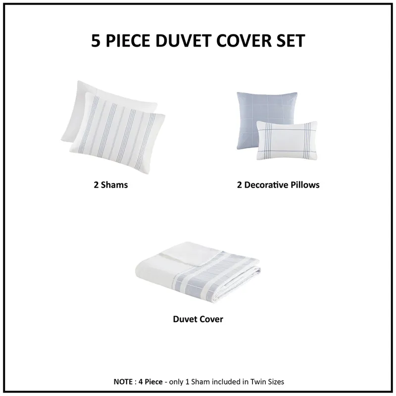 Harbor House Blue Morgan 5 Piece Cotton Jaquard Duvet Set