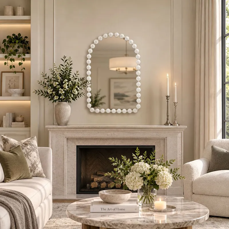 Madison Park Signature Marlowe 24X36 Arch Beaded Wall Mirror - White