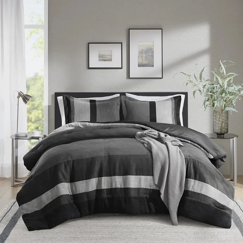 Comfort Spaces Highland Stripe Pieced Faux Suede Comforter Set