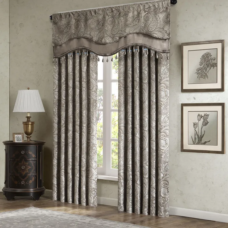 Madison Park Aubrey Jacquard Window Rod Pocket Valance With Beads