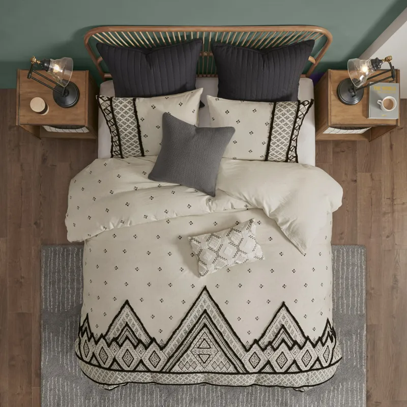 INK+IVY Marta 3 Piece Flax and Cotton Blended Duvet Cover Set