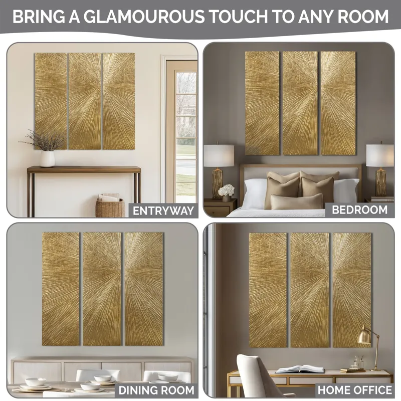 Madison Park Signature Sunburst Hand Painted Triptych 3-piece Dimensional Resin Wall Art Set - Gold
