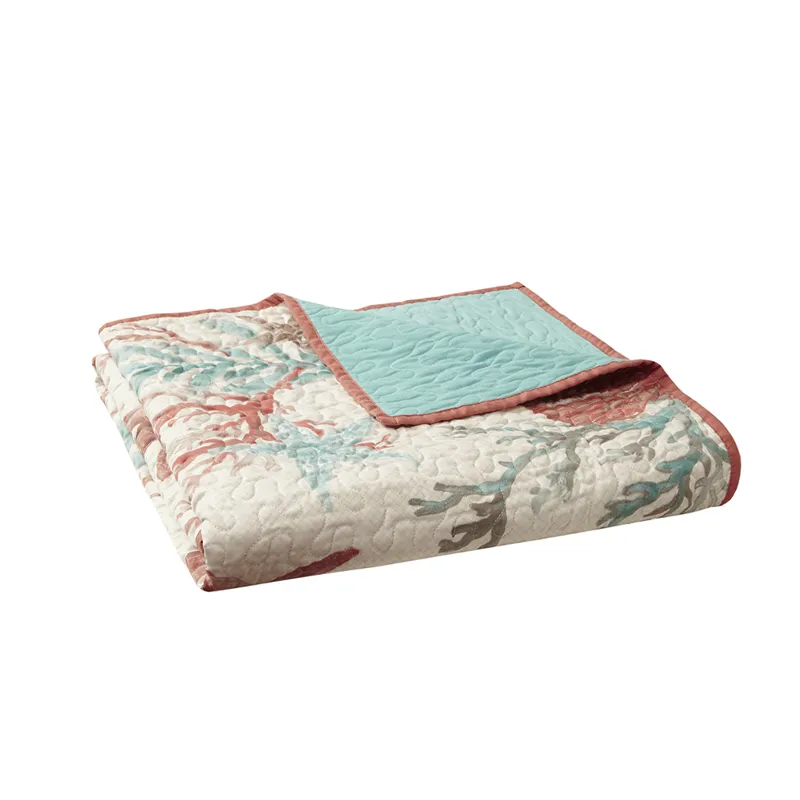 Madison Park Pebble Beach Oversized Cotton Quilted Throw - Coral