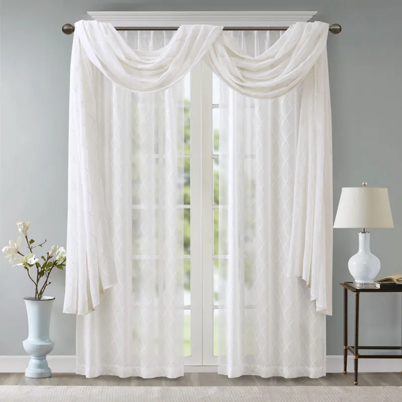 Madison Park Irina Diamond Sheer Embroidered Window Scarf