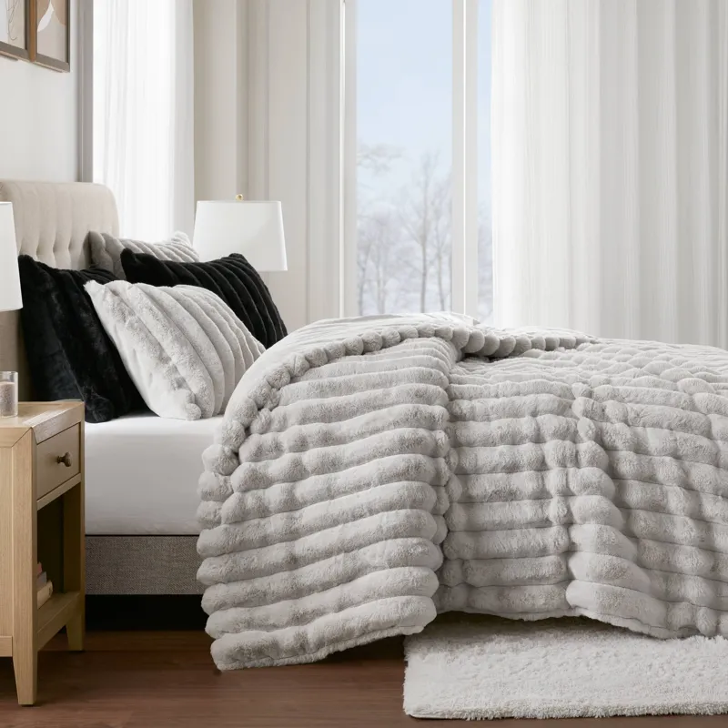 Madison Park Jasmine 3 Piece Faux Fur Comforter Set