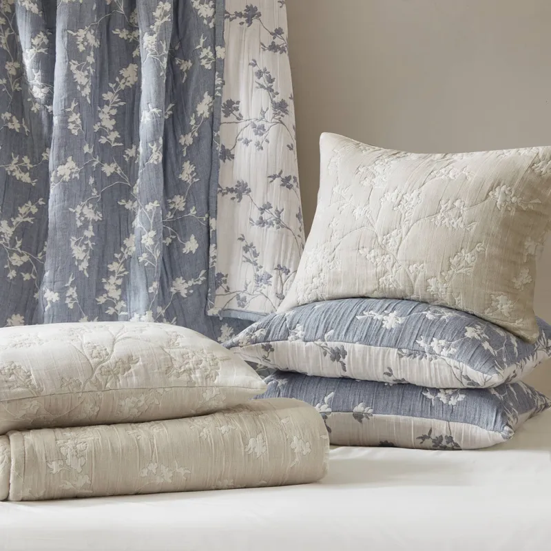 Harbor House Catalina Botanical 3 Piece Jacquard Cotton Gauze Quilt Set