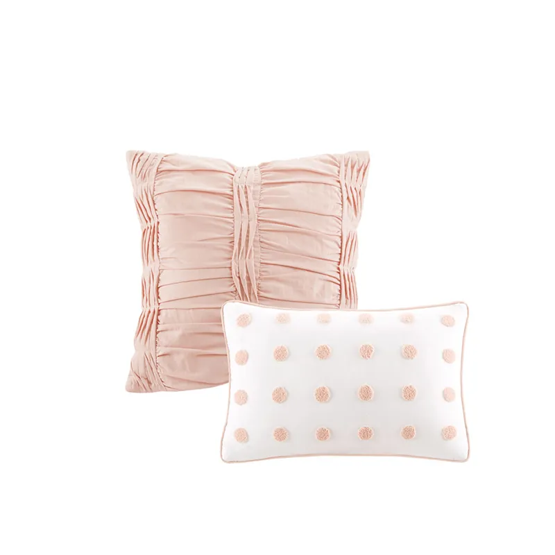 Brooklyn Full/Queen Cotton Jacquard Comforter Set with Euro Shams and Throw Pillows - Pink