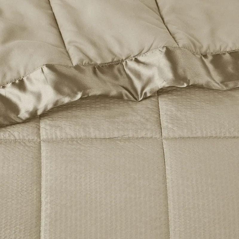 Cambria Full/Queen Oversized Down Alternative Blanket with Satin Trim - Taupe