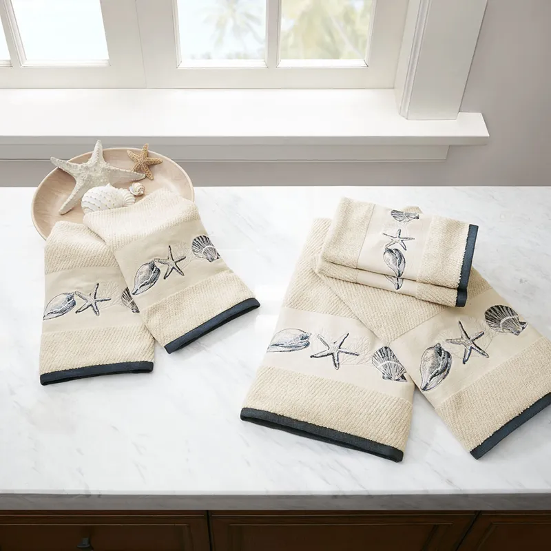 Bayside Embroidered Cotton Jacquard 6 Piece Towel Set - Blue