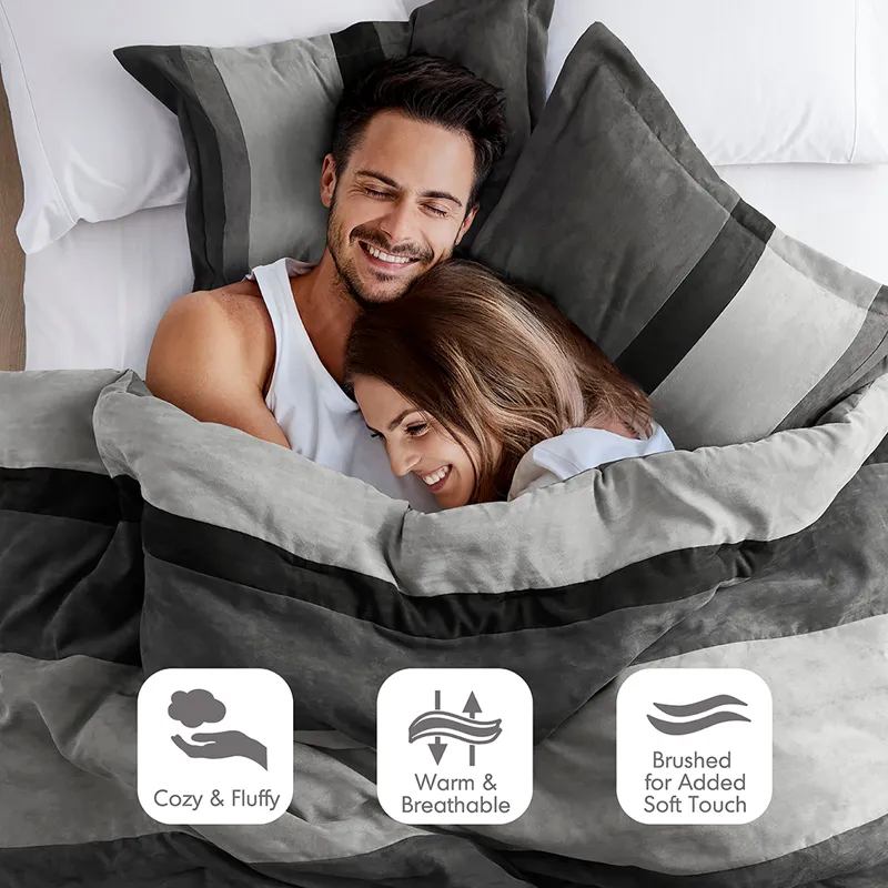 Comfort Spaces Highland Stripe Pieced Faux Suede Comforter Set