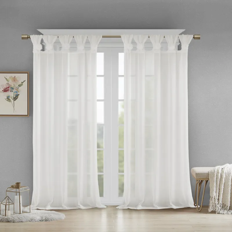 Madison Park Rosette Floral Embellished Cuff Tab Top Solid Curtain Panel