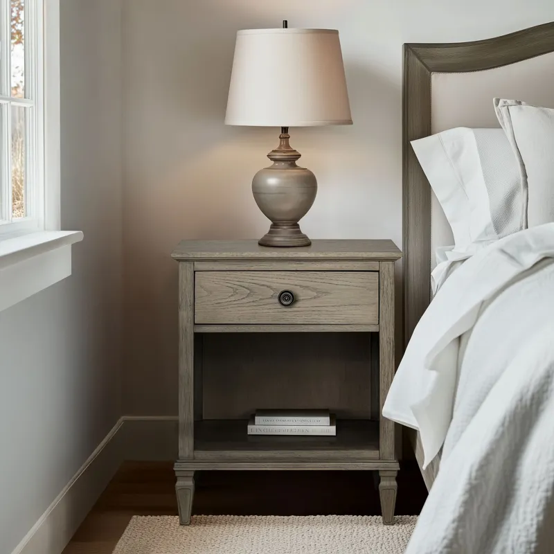 Victoria one-drawer wood nightstand with shelf - Reclaimed Grey