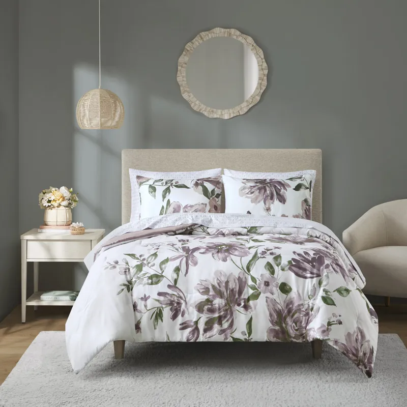 Alice Full Floral Comforter Set with Bed Sheets - Mauve