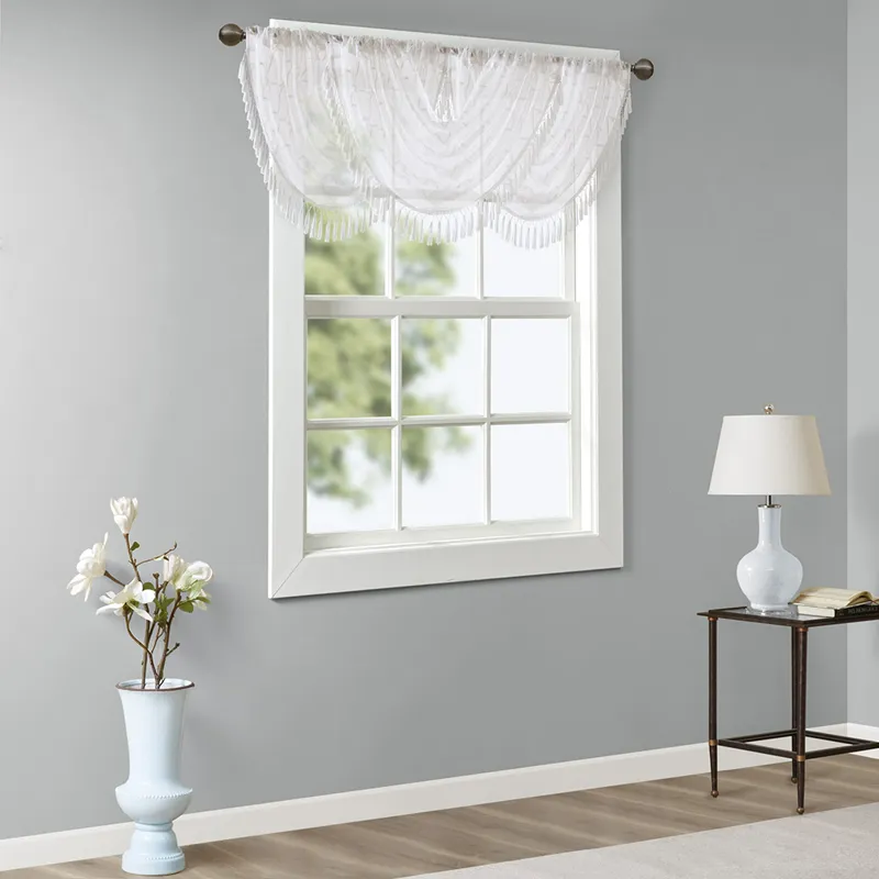 Madison Park Irina Diamond Sheer Embroidered Waterfall Valance