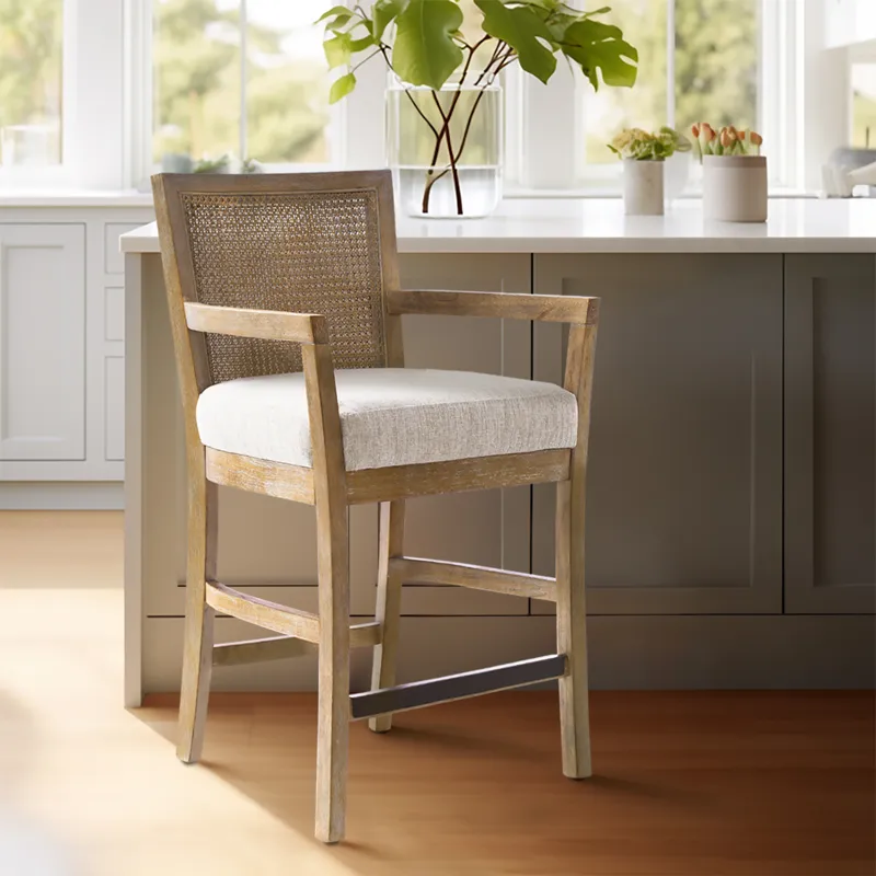 Diedra Cane Back Counter Stool - Cream/Reclaimed Natural